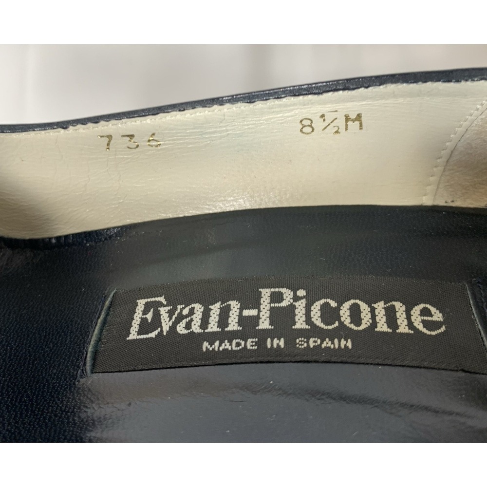 Evan Picone Pumps Womens 8.5 Navy Blue Leather Bow Pointy Toe Vintage 3" Heel - Picture 8 of 12